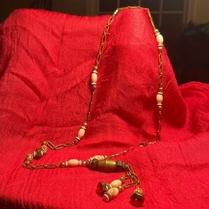1928 Necklace Gold Tone with Filigree and Solid Beads